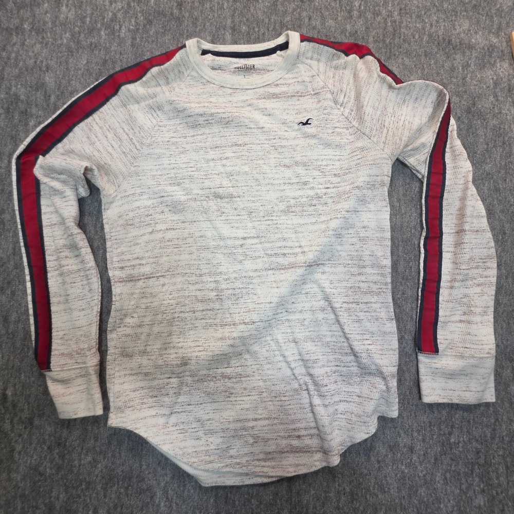 Hollister Mens Long Sleeve Space Dye Shirt Gray Red Blue Stripe Raglan Large